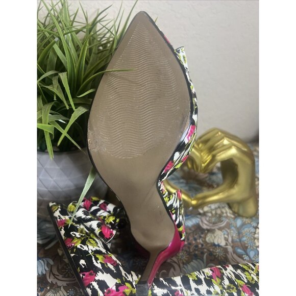 Betsey Johnson Prince-P Heels Floral pink green black white bow size 8.5M - Picture 8 of 16